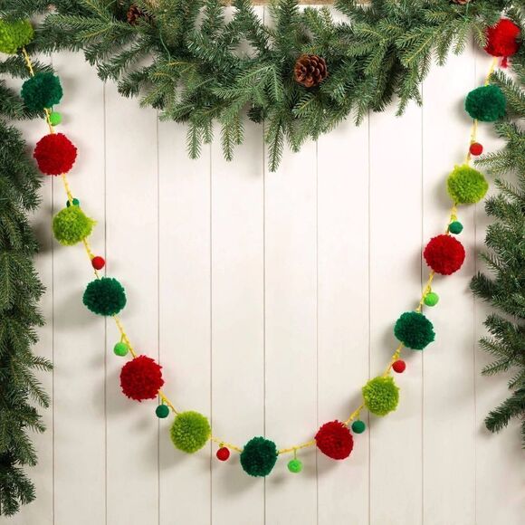 Glitzhome Multi Color Pompom pom pom Garland - Picture 1 of 4